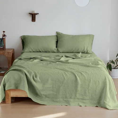 Simple&Opulence Juego de sábanas 100% de lino, 4 piezas de lino natural francés (1 sábana encimera, 1 sábana bajera, 2 fundas de almohada), ropa de