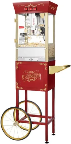 Máquina de palomitas de maíz Great Northern Popcorn estilo antiguo de cine matiné, color rojo, 8 onzas, Máquina y carrito para palomitas de maíz, 8