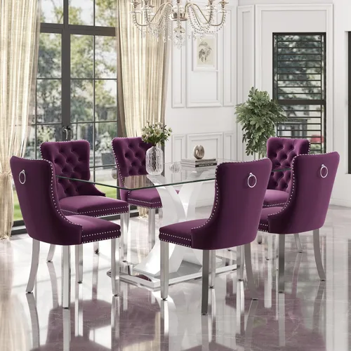 Miniatura 26 de Moderno juego de comedor de cristal de lujo para 6, 63 pulgadas, juego de vajilla rectangular minimalista grande para 6, juego de mesa de cocina