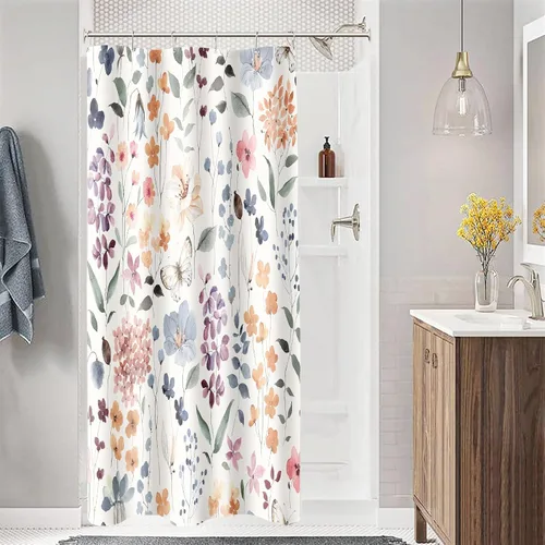 Miniatura 26 de MAYZUS Cortina de ducha con flores azules acuáticas, lindas cortinas de tela con flores para baño, juego de cortinas de tela de aguamarina