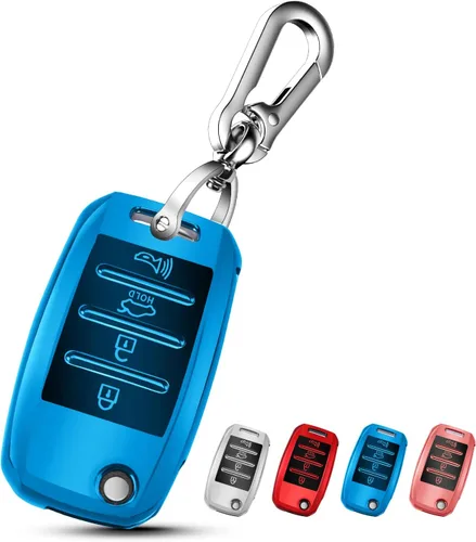 QBUC para funda de llavero de KIA con llavero para 2013 2014 2015 2016 2017 Kia Sorento Sedona Soul Rio etc (Llavero plegable/doblado)(Azul)