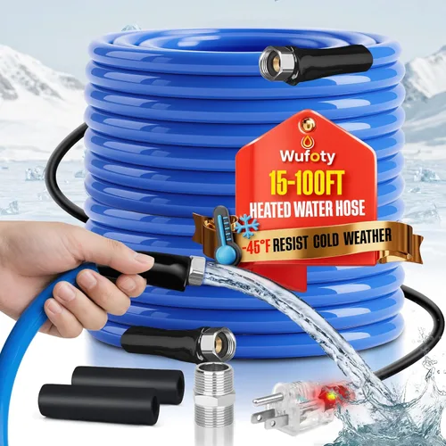 Manguera de agua calefactada de 15 pies, manguera de agua potable calefactada, temperatura anticongelante hasta -47 °F, diámetro interior de 1/2",