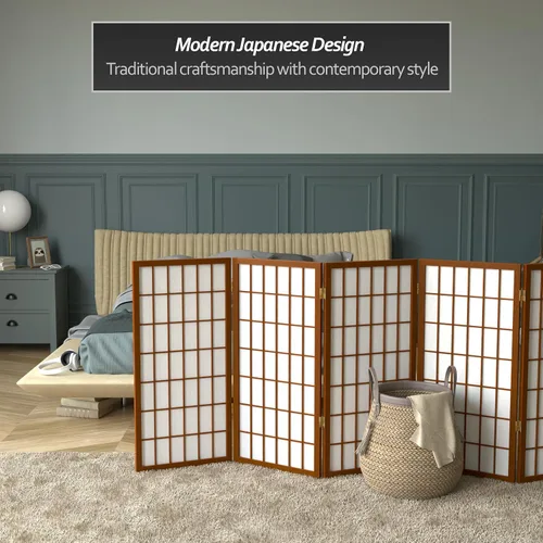 Miniatura 2 de Biombo portátil simple de 3 pies Biombo Shoji para dividir una cuarto, clásico diseño japonés, 4 tamaños y 6 colores, Madera, Walnut