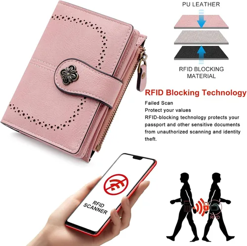 Miniatura 5 de defway Cartera pequeña para tarjetas para mujer, cartera para mujer con soporte para tarjetas de bloqueo RFID, bolso pequeño compacto para mujer, 16