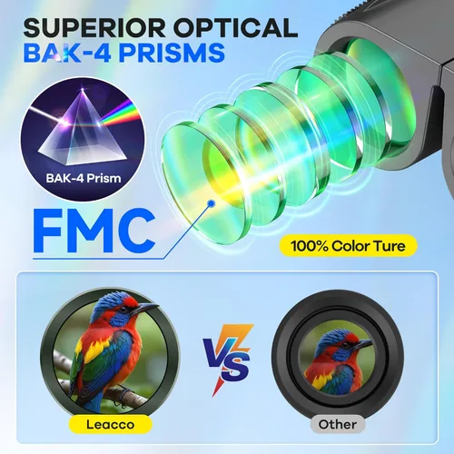 Miniatura 3 de Leacco Prismáticos compactos de 10 x 25 para adultos y niños, visión grande, binoculares pequeños impermeables con visión de poca luz BAK4, lente