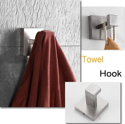 Miniatura 4 de Juego de accesorios de baño de 4 piezas, toallero, toallero, soporte para papel higiénico, ganchos para toallas, ganchos modernos cuadrados de acero