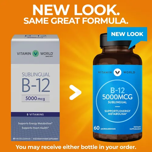 Miniatura 3 de Vitamin World Vitamina B-12 5000 mcg. Sublingual 60 micropastillas, apoya el metabolismo energético, apoya la salud del corazón