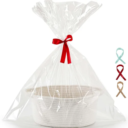 Miniatura 19 de Happyiren Linda Cesta Tejida para Regalo – Cesta de Regalo Vacía Beige para Guardería, Regalos de Fiesta de Bebé, Cumpleaños, Boda, Cestas Boo