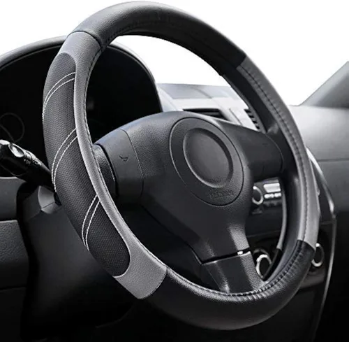 Miniatura 11 de Elantrip Funda de volante de cuero deportivo 14 1/2 pulgadas a 15 pulgadas universal, acolchada, de agarre suave y transpirable para coche, camión