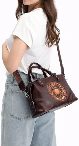 Miniatura 5 de Bolsos de cuero genuino para mujer, bolso cruzado retro Mandela