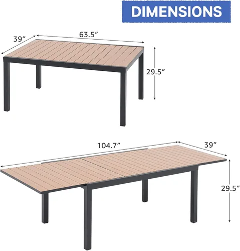 Miniatura 3 de Soleil Jardin Mesa de Comedor Extensible de Aluminio para Patio, 63" - 105", Mesa Rectangular Ajustable para Interiores y Exteriores con Superficie
