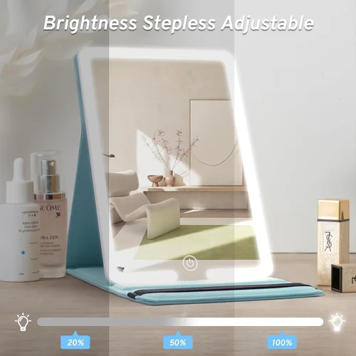 Miniatura 3 de Espejo de maquillaje de viaje con luces, espejo cosmético con luz LED con funda de piel sintética, batería recargable de 1500 mAh, 3 modos de luz