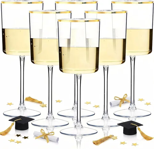 Miniatura 15 de Ciaell Paquete de 6 copas de vino de plástico azules de 10 onzas con tallo – Copas de vino desechables para fiestas, bodas, piscina, aire libre