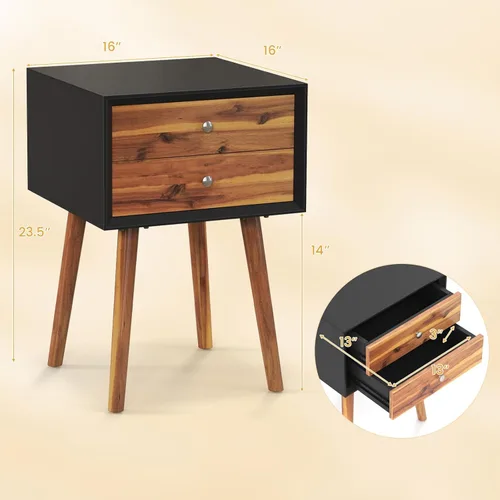 Miniatura 3 de GIANTEX - Mesa auxiliar con cajones y almacenamiento, mesa auxiliar de madera estilo Mid Century multiusos para dormitorio, sala de estar, muebles