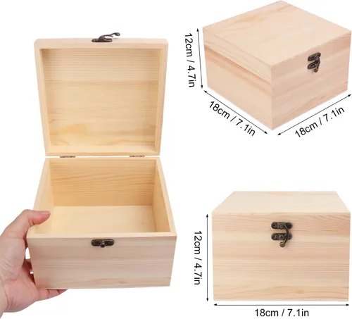 Miniatura 2 de GNIEMCKIN Paquete de 4 cajas de madera, cajas de madera sin pintar sin terminar para manualidades, proyectos de bricolaje y almacenamiento de joyas