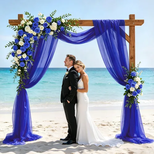 Miniatura 2 de Tela para Drapeado de Arco de Boda Azul Real 20 FT 1 Panel Cortinas de Gasa Azul Cortinas de Telón de Fondo Transparentes Arcos de Boda
