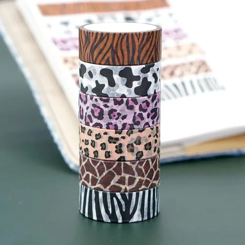 Miniatura 5 de MOZXIRZ 6 rollos de cinta washi con estampado de leopardo, vacas y guepardos, cebra, cinta adhesiva, calcomanías adhesivas para manualidades