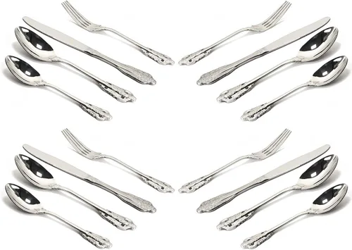 Miniatura 14 de Juego de cubiertos de 4 piezas, cubiertos de acero inoxidable 18/10, incluye cuchillo, tenedor, cuchara, cuchara de té, pulido con espejo, apto