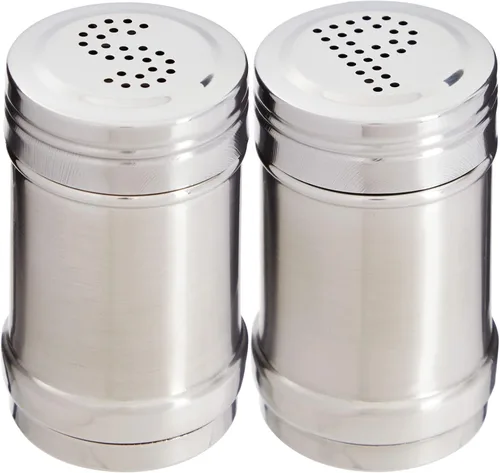 Juego de saleros y pimenteros metálicos de acero inoxidable de 2 onzas para cocina, mesa de comedor, cocina, viajes, rellenables, tapas perforadas