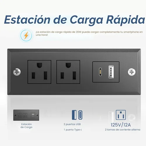 Miniatura 3 de Fluest Base de cama Queen con cabecero y estribo, marco de cama con estación de carga integrada y luz LED, estante de almacenamiento, sin ruido,