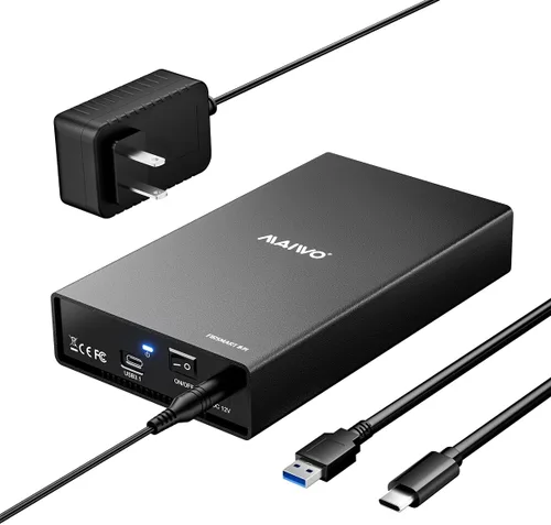 MAIWO Caja de disco duro USB-C de 6 Gbps para HDD/SSD de 3.5 pulgadas/2.5 pulgadas, aleación de aluminio, fuente de alimentación de 12 V/2 A,