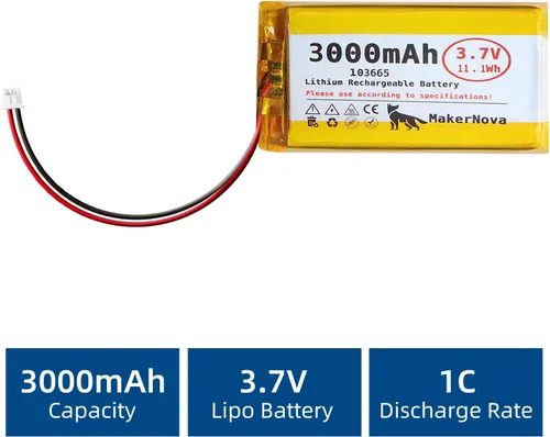 Miniatura 3 de Paquete de 4 baterías LiPo de 3.7 V 103665 3000 mAh, 1S 3C recargable, conector Micro JST 1.25, placa de protección dual
