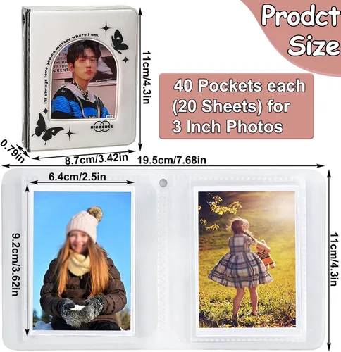 Miniatura 4 de Mini álbum de fotos de 40 bolsillos, soporte para tarjetas fotográficas Kpop de 3 pulgadas, carpeta pequeña para tarjetas fotográficas, carpeta