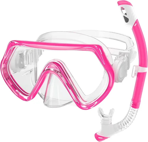 Miniatura 13 de 2 juegos de equipo de esnórquel para niños de 3 a 14 años, antivaho 180° Clear View Dry Top Snorkel Set, máscara de natación con cubierta nasal
