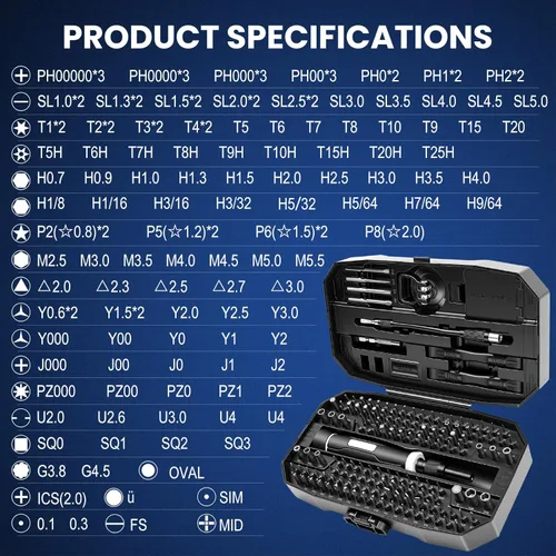 Miniatura 8 de Juego de destornilladores de precisión 152 en 1, kit de reparación electrónica con puntas magnéticas CR-V, kit de herramientas de reparación de Negro