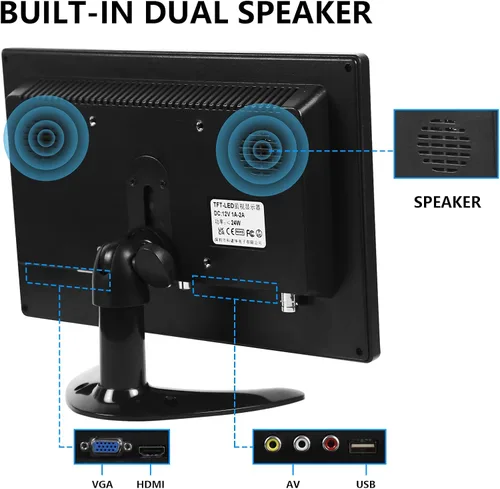 Miniatura 5 de AISHICHEN Monitor pequeño de 10.1 pulgadas, pantalla Raspberry Pi altavoces integrados, mini pantalla 1024 x 600, 60 Hz, 5ms, pantalla IPS