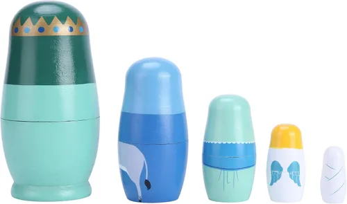 Miniatura 3 de Yoption 5 piezas de muñecas rusas anidadas, conjunto de muñecas Matryoshka de oso lindo hechas a mano en madera para regalo de cumpleaños de Navidad