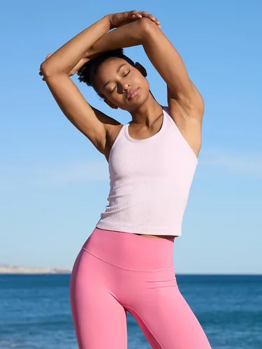 Miniatura 125 de ATTRACO Camiseta corta acanalada de entrenamiento para mujer con brasier integrado para yoga, espalda cruzada, ajuste ajustado