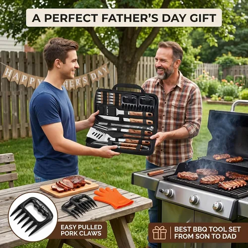 Miniatura 2 de ROMANTICIST Juego de 27 piezas de utensilios de parrilla resistentes para hombres, papá, Navidad, accesorios de barbacoa extragruesos, kit