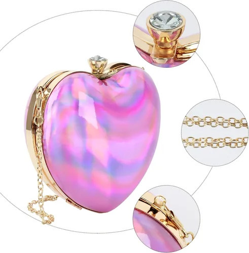 Miniatura 4 de Goclothod Bolso de mano de cuero con forma de corazón con purpurina para mujer