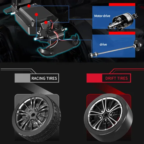 Miniatura 4 de GoolRC Coche de Deriva RC, Escala 1:16 4WD 40KM/H Coche de Carreras RC de Alta Velocidad, 2.4GHz Eléctrico Deportivo de Deriva con Faro, Neumáticos