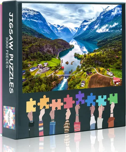 Rompecabezas para adultos – Paisaje natural de Noruega, 28 x 20 pulgadas, detalles intrincados, juegos de salón, Geirangerfjord Reine, rompecabezas