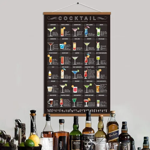 Miniatura 2 de WEROUTE Póster impreso de coctelería de coctelería para bebidas alcohólicas, colgador de volutas en lienzo, bar, pub, cocina, restaurante