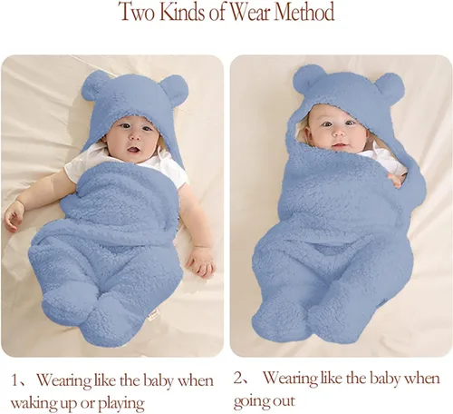 Miniatura 5 de Nunibum Manta Envolvente para Bebé Niños Niñas Lindo Oso de Felpa Manta Receptora Esencial Ultra-Suave Lista de Regalos para Recién Nacidos Azul