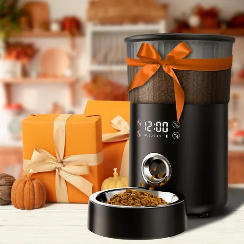Miniatura 5 de Comedero automático para gatos, comedero automático para mascotas de 4 litros para gatos y perros pequeños, dispensador de alimentos secos con negro