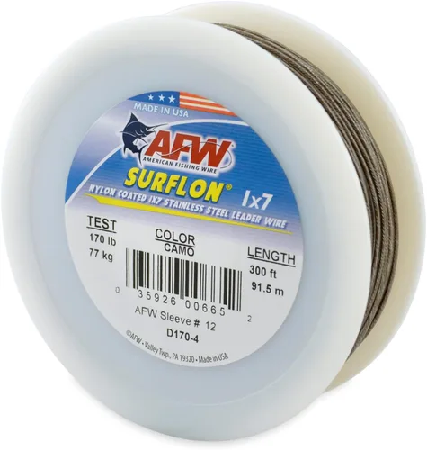 Miniatura 95 de Alambre de pesca americano Surflon recubierto de nailon 1x7 de acero inoxidable, línea líder de pesca para agua salada, prueba de 10 libras - prueba