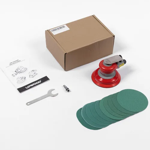 Miniatura 2 de Lijadora neumática orbital aleatoria de 5 pulgadas, lijadora de palma ligera de 3/16" (5 mm) de diámetro, 12000 RPM con 10 piezas extra de papel