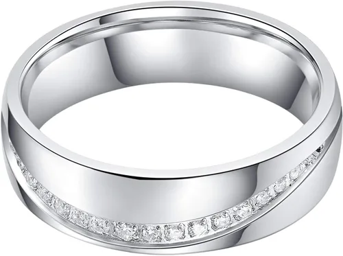 Miniatura 3 de 0.236 in Comfort Fit Heavy Sterling Silver Curvo Set Simulated Diamond Court Shape Anillo de boda