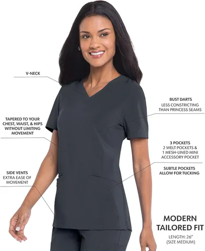 Miniatura 2 de Landau Womens Plus Size Urbane Performance Tailored Fit Super Stretch 3-Pocket Scrub Top 9015