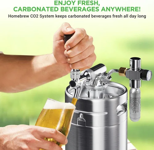 Miniatura 3 de NutriChef Sistema de Grifo para Barril Presurizado, Dispensador de Mini Barril de Acero Inoxidable Portátil de 64oz, Kit de Kegerator con Regulador
