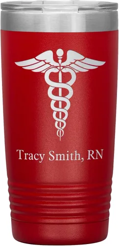 Miniatura 3 de Vaso de enfermera registrado personalizado con nombre, regalo RN, 20 onzas, taza RN de acero inoxidable grabada, color negro