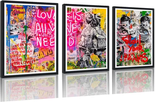 Banksy - Lienzo enmarcado para pared, arte pop callejero, el amor es todo lo que necesitamos, pintura colorida, graffiti, obra de arte para sala de