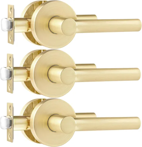 Miniatura 31 de Leydebong Paquete de 1 manija de puerta de entrada resistente dorada (para oficina y puerta delantera) reversible para lado derecho e izquierdo