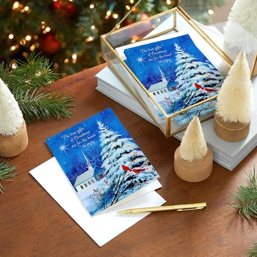 Miniatura 2 de DaySpring - Juego de tarjetas de Navidad religiosas (16 tarjetas y sobres) Iglesia de invierno