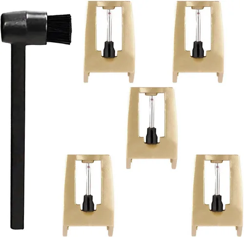 Miniatura 8 de Paquete de 3 agujas de repuesto de diamante para tocadiscos, agujas para discos de vinilo con kit de cepillo de limpieza de aguja para tocadiscos
