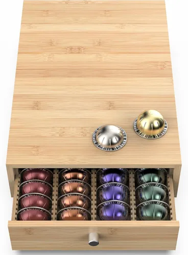 Para cápsulas Nespresso Vertuo (NV140) – Cajón de cápsulas de café de bambú premium, soporte organizador de 40 cápsulas grandes o 52 pequeñas